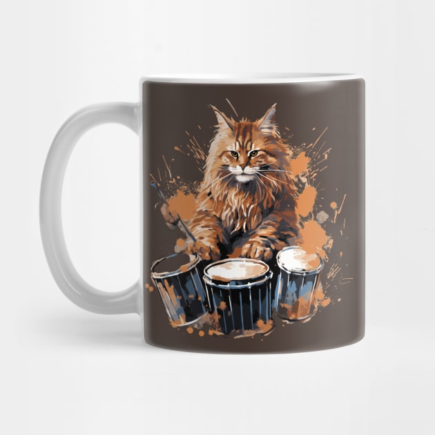 Maine Coon Cat Playing Drums by Graceful Designs